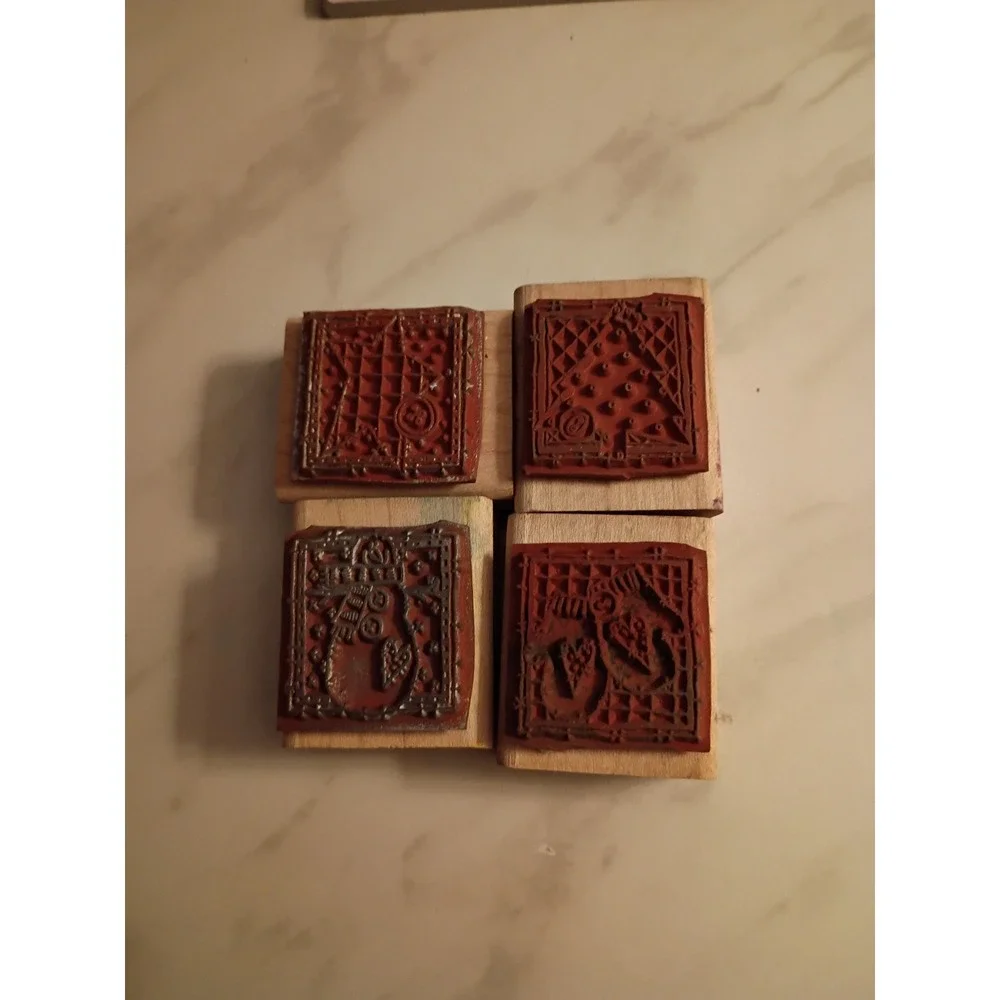 Stampin Up 1997 Vintage Wood Mounted Rubber Stamps Winter Christmas Set of 4